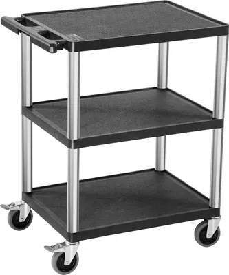 Image de Chariot utilitaire à 3 étagères, capacité de charge de 300 lb, dimensions : 27,6 x 18,1 pouces, avec roulettes