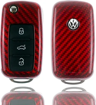Produktbild von Auto Schlüssel Echt Carbon Schutz Hülle Hardcover Rot kompatibel mit VW UP Polo 6R Beetle 5C Golf 1K AU Jetta Klappschlüssel