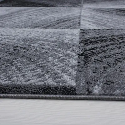 Produktbild von Villa Möbel Pluiva moderner Wohnzimmer-Teppich, Designteppich, Kariert Design, Farbe:Schwarz, Grösse:80x300 cm