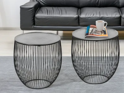 Produktbild von Couchtisch 2 teilig, Beistelltisch für Sofas Korbtisch Schwarz Silber Nachttisch