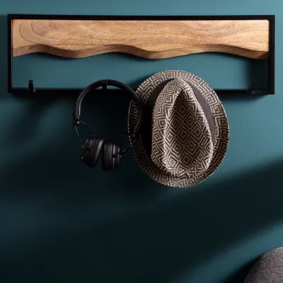 Produktbild von riess-ambiente Wandgarderobe AMAZONAS 60cm schwarz massives Mangoholz Metall mit 4 Kleiderhaken