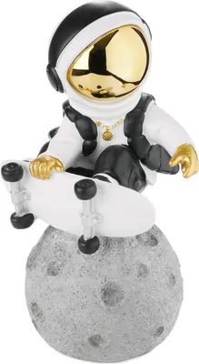Produktbild von BRUBAKER Dekofigur Astronaut - Skateboarder auf dem Mond - 24 cm Figur mit Skateboard - Handbemalte Statue - Gold, Weiß und Schwarz