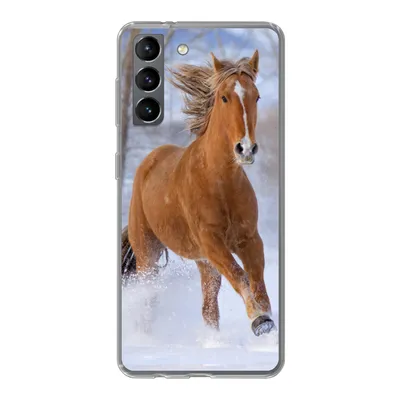 Produktbild von MuchoWow® Handyhülle Schutzhülle Hülle für Samsung Galaxy S21 Pferd - Schnee - Braun Silikon Softcase Handy Hülle - Softcase