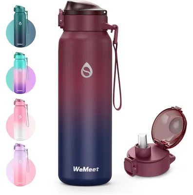 Obrázek produktu pro Nerezová láhev s brčkem, objem 700 ml, bez BPA, červená/černá