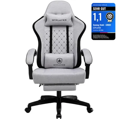 Produktbild von GTPLAYER Gaming Stuhl Ergonomischer Gaming Sessel Schreibtischstuhl PC Gamer Racing Stuhl mit Stoffoberfläche, Federsitzkissen mit Fußstütze hellgrau