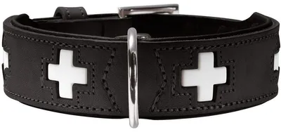 Produktbild von HUNTER Hundehalsband Swiss, Farbe: schwarz, hochwertiges Rindsleder, handgenäht,