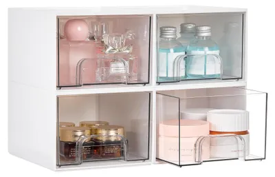 Image de Omgoods - Lot de 4 boîtes de rangement empilables - Organisateur pour salle de bain et cuisine (blanc)