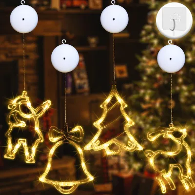 4er-Set LED-Fensterlichter Weihnachten, warmweiß, batteriebetrieben