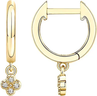 Produktbild von Suzan Gold® Vergoldete Huggie Creolen aus 925 Silber für Damen mit Zirkonia | Zarte, goldfarbene Ohrringe Blossomia im Blumen Design | Hautfreundlich, wasserfest, , elegant