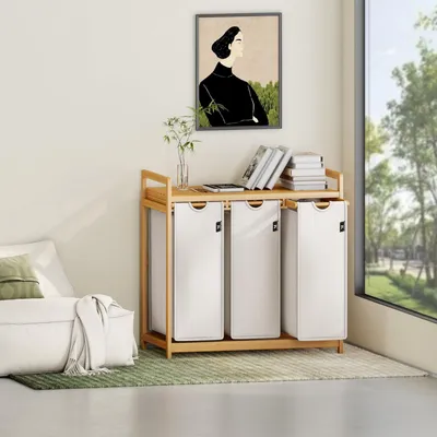 Produktbild von Bamboowasmand 150 l 3-Türme Boogdesign lichtgrijs 06-16 - extra großes Modell umweltfreundlich
