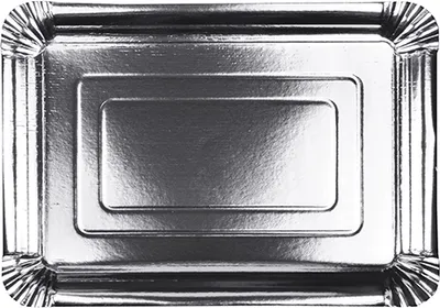 Produktbild von 10 Teller, Pappe eckig 24 cm x 33 cm silber beschichtet