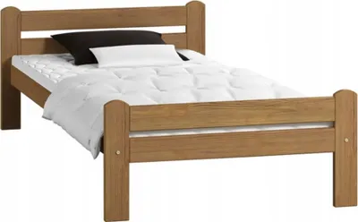 Produktbild von Bettgestell aus Massivholz Kiefer, mit abgerundeten Kanten & verstärkter Mittelstrebe, Holzbett 205x102x58.5 cm, Eiche