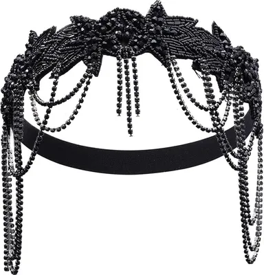 Produktbild von Damen-Stirnband, glänzende Strasssteine, Blumenform, Kette, Quaste, Haarband mit Perlen, Dekoration, Braut-Haar-Accessoire, Schwarz