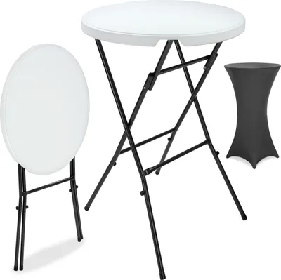 Image de CASARIA® Table haute pliable avec housse anthracite réutilisable infroissable mange debout 110 cm bar bistrot jardin cocktail