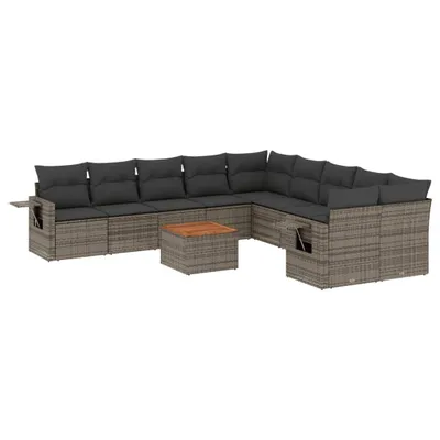 Produktbild von vidaXL 11-tlg. Garten-Sofagarnitur mit Kissen Grau Poly Rattan