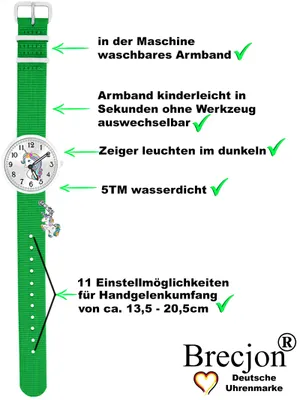 Produktbild von Kinder Armbanduhr Mädchen Einhorn Schmuckset leuchtet im dunkeln wasserdicht Armband grün 923