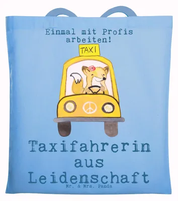 Produktbild von Mr. & Mrs. Panda Tote Bag Taxifahrerin Leidenschaft - Sky Blue - Geschenk, Tasche, Jutebeutel, Einkaufstasche, Shopping, Stoffbeutel