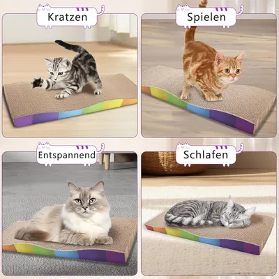 Produktbild von Kratzbrett für Katzen, 2 Stück nachhaltiges Kratzkarton für Katzen mit Katzenminze, recycelbares Katzenkratzbrettkarton 62,9 * 21,5 * 4,8 cm, Kratzbrett für Katzen zur Krallenpflege