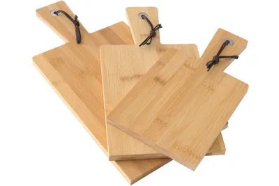 Image de set de 3 planches à découper en bambou avec poignées Planche à servir en bois