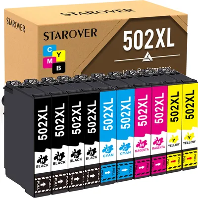 Produktbild von 10er Pack Epson 502xl multipack kompatibel Druckerpatronen für 502 Tintenpatrone für Epson Workforce WF-2860DWF WF-2865 DWF XP 5100 XP5105, mit Neuesten Chips (4 Schwarz, 2 Cyan, 2 Magenta, 2 Gelb)