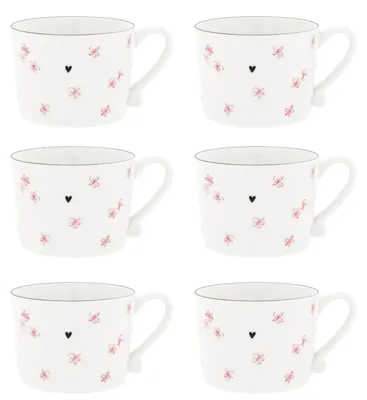 Produktbild von 6er Set Tassen Little Flowers Blüten weiß rosa 300ml Bastion Collections
