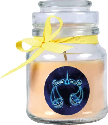 Produktbild von HS Candle "Sternzeichen" Duftkerze Vanille im Bonbonglas ( Waage ) - viele Motive zur Auswahl, 120g - Brenndauer bis zu 30 Std - Libra
