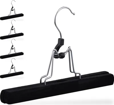 Broekhanger-Set 5er-Pack, Samt, Holz, Antirutsch, 25 cm, Schwarz