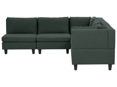 Zdjęcie produktu dla BELIANI Sofa narożna lewostronna modułowa ciemnozielona tapicerowana 5 osobowa moduły z poduszkami oparciowymi nowoczesna kanapa