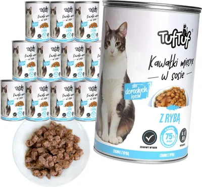 Produktbild von Tuftuf | Feuchtigkeitsspendendes Katzenfutter - 12x415g - Fleischstücke mit Fisch - Nassfutter für Katzen