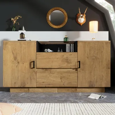 Produktbild von Kommode, Sideboard mit 2 Schubladen + 2 Schränken (innen höhenverstellbar) & offenem Fach Wohnzimmerunterschrank