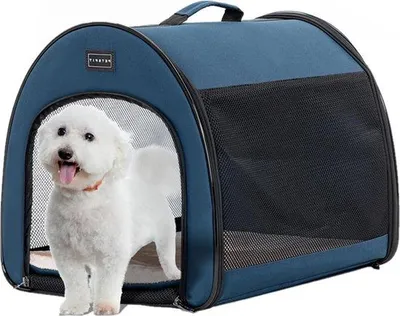 Produktbild von Famanu Transportbox für kleine Hunde, Katzen und Kaninchen - faltbar, atmungsaktiv, mit Anti-Öffnungs-Reißverschluss, Plüschkissen S, blau