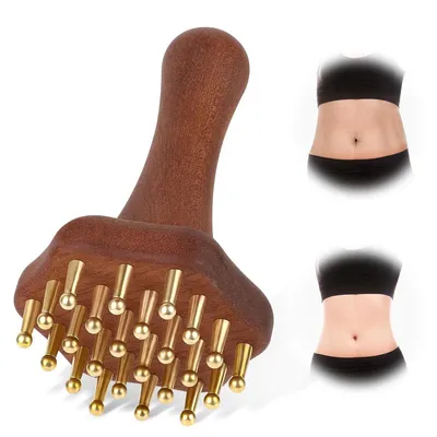 Produktbild von Kupfer Massagebürste Gua Sha Tool, Lymphmassage & Körperentspannung, für Bauch Beine Arme, 24 Zähne Holzgriff, Ganzkörper Massagegerät
