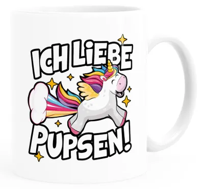 Produktbild von Kaffee-Tasse Einhorn mit Spruch Ich liebe Pupsen Furzen Bürotasse lustige Kaffeebecher MoonWorks® weiß Keramik-Tasse