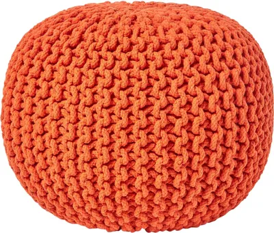 Obrázek produktu pro HOMESCAPES Kulatý pletený puf, 100% bavlna, oranžový