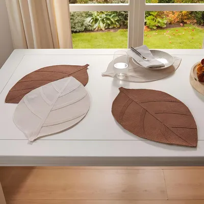 Produktbild von 4x Platzmatte "Blatt" aus Jute, beige + braun, 30x45 cm, Platzset, Tischset