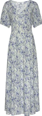 Produktbild von Buffalo Maxikleid mit zartem Blumendruck und V-Ausschnitt aus We blau-bedruckt Größe 36