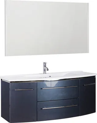 Produktbild von Marlin Badmöbel-Set 3040 BxHxT 122,4 x 198,2 x 48 cm Frontfarbe anthrazit mit Waschtisch Mineralmarmor weiß, Spiegel mit