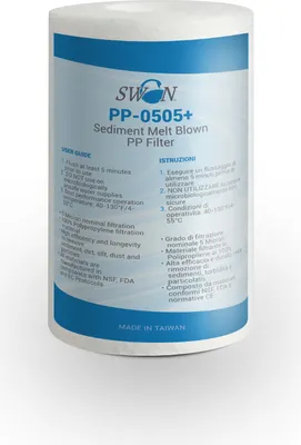 Zdjęcie produktu dla Filtr osadów Bellerofonte filtr do wody meltblown 5 cali 5 mikronów z polipropylenu. Usuwa piasek, cząsteczki rdzy i zawieszone zanieczyszczenia o wielkości do 5 mikronów, 1 szt