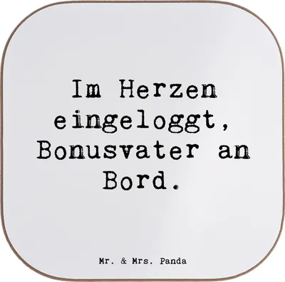 Produktbild von Mr. & Mrs. Panda Personalisierter Bierdeckel Bonusvater Herz - Weiß - Geschenk, Untersetzer, personalisiert, Personalisierte, Vertrauter, Familie, bedruckt, Jubiläen