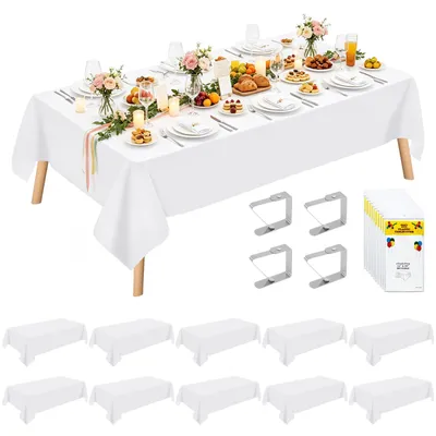 10er-Set weiße Wegwerf-Tischdecken, PEVA, 137x274 cm, wasserdicht