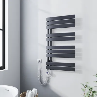 Produktbild von Heilmetz Heizkörper Elektrisch für Badezimmer, Handtuchwärmer Anthrazit 90x50cm Flachheizkörper Seitenanschluss