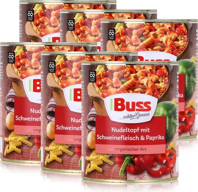 Produktbild von Buss Nudeltopf mit Schweinefleisch & Paprika 800g - Fertiggericht (6er Pack)