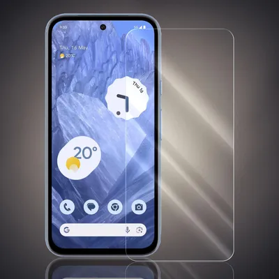 A screen protector is shown placed over a smartphone screen.