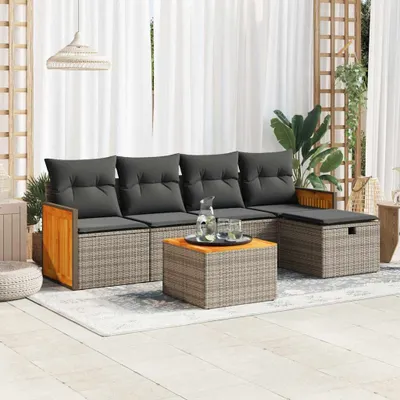 Produktbild von Eleganten-Stil 6-tlg. Garten-Lounge-Set mit Kissen Garten-Sofagarnitur, Outdoor Indoor, Grau Poly Rattan Gartenmöbel-Sets CHY24130018