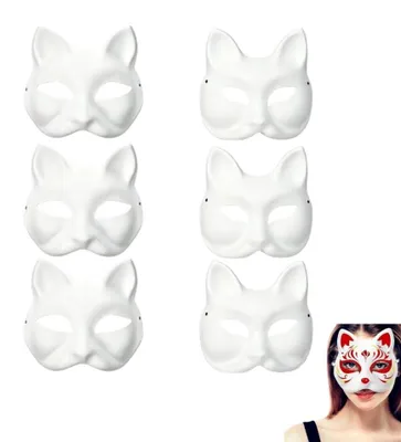 6 weiße Katzenmasken zum Bemalen, 2 Formen, DIY, Karneval, Halloween