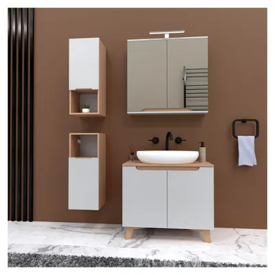 Produktbild von Waschbeckenunterschrank - Badschrank mit Siphonausschnitt 80 x 45 x 70 cm - Waschtischschrank - Waschbeckenschrank - Badzimmerschrank - Aufbewahrungsschrank Badezimmer - weiß
