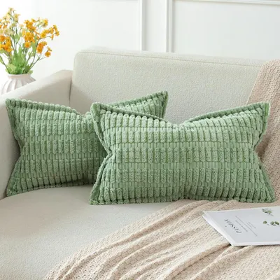 Productafbeelding van Kussensloop sets, corduroy, groen, 2 stuks, 30x50 cm
