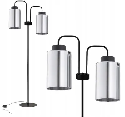 Produktbild von Moderne Stehleuchte 150 cm aus Metall in Schwarz-Silber mit 2x E27 Fassung und Fußschalter