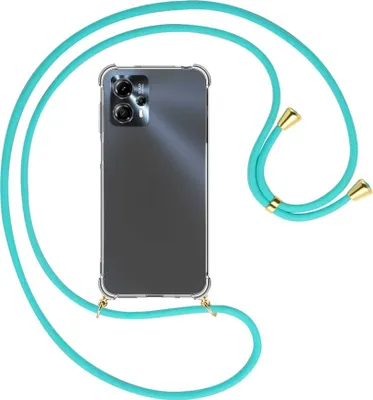 Produktbild von Handykette Backcover-Schutzhülle mit Band (Metall goldfarben) für Motorola Moto G13, Moto G23 (6.5'') - türkis