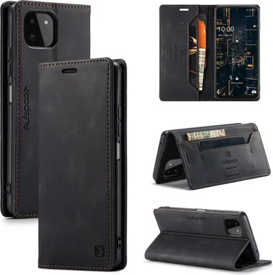 Produktbild von Galaxy A22 5G Brieftasche Hülle, Retro Kunstledertasche Stand Schutzhülle für Samsung Galaxy A22 5G Schwarz